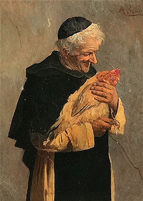 Monk holding a rooster