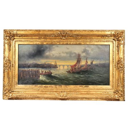 Sailors in a harborscape scene