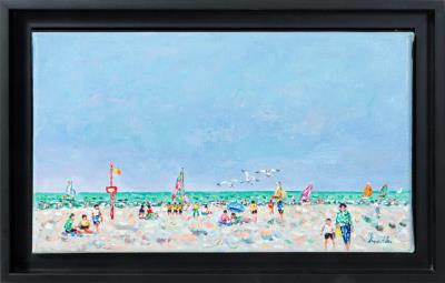 Animated beach under a symphony of blues