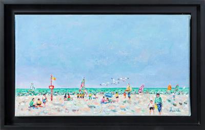 Animated beach under a symphony of blues