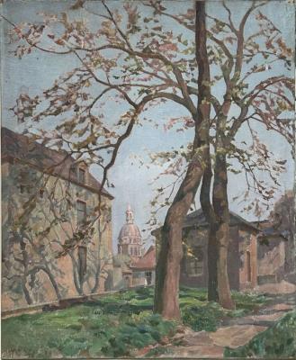 View of the Pantheon in Paris through the garden