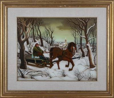 "Holzfuhrwerk im Winter" (Wood Cart in Winter)