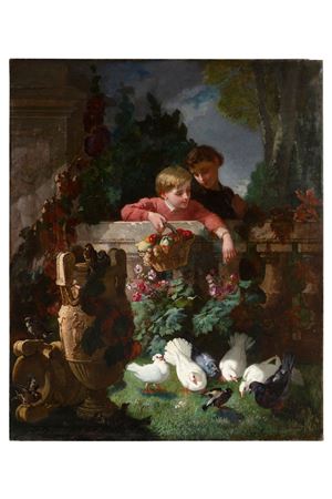 Children feeding birds