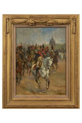 Marshal Mortier and the Imperial Guard honoring Emperor Napoleon I in front of the Invalides building by Henry Louis Dupray - Auction record, sale price, and art valuation. Compare with similar artists and explore comparable artworks.