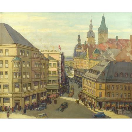 CHEMNITZ CENTER CITY (1930s) by Alfred Kunze - Auction record, sale price, and art valuation. Compare with similar artists and explore comparable artworks.