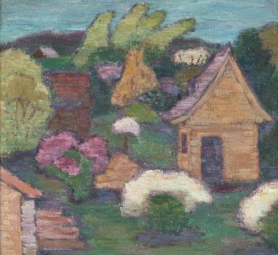 House with Blooming Bushes