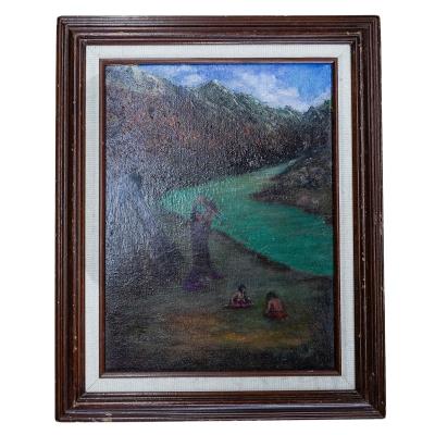 Native American group by a riverside setting