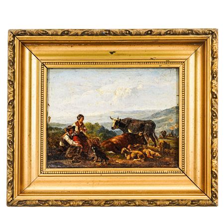 Shepherds and Cattle in a Meadow