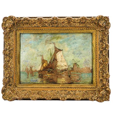 Dutch boats on the Meuse River in Holland