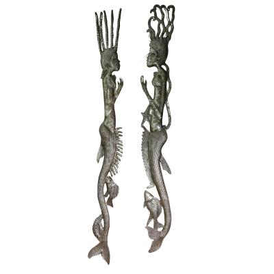 Pair of Hand-Hammered Metal Mermaids
