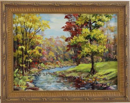 Impressionist autumn landscape with a stream