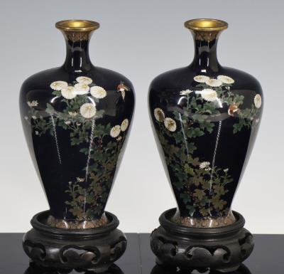 Pair of Vases Decorated with Sparrows and Chrysanthemums