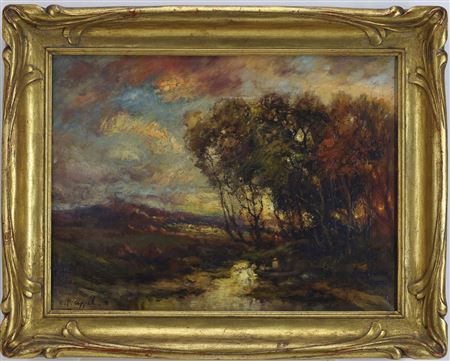 Atmospheric impressionist landscape at sunset