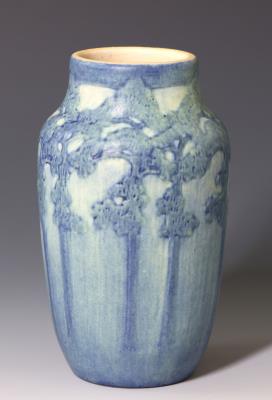 Newcomb College pottery vase with pine trees