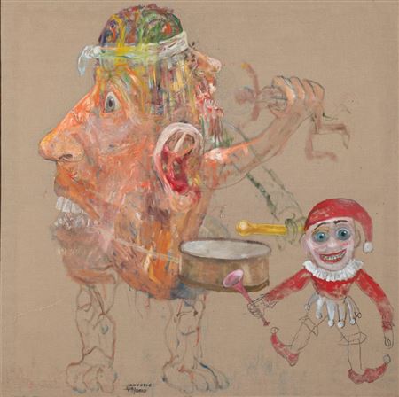 Sample artwork by Jiri Anderle (Born 1936), known for abstract, figure painting, mixed-media, social issue themes - View similar artists and auction records