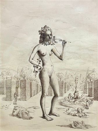 Nude woman in a fantastic landscape