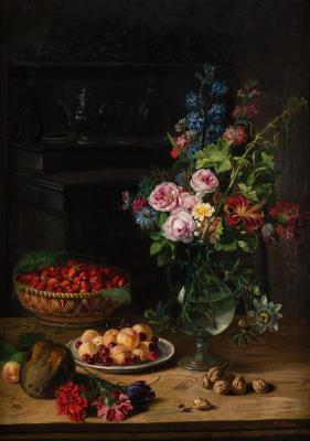 Still life with vase and fruit