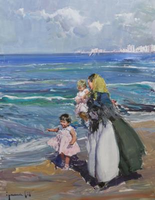Clown with children on the beach