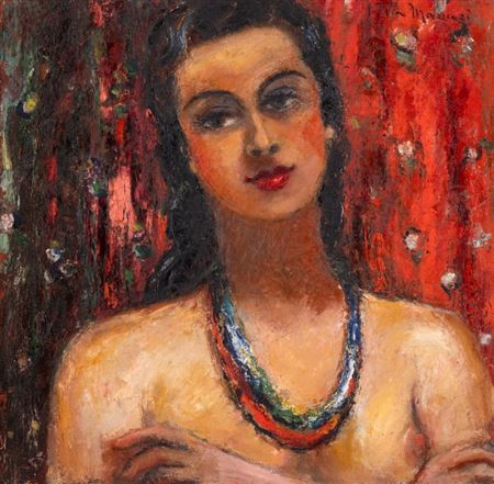 Portrait with Red Beads