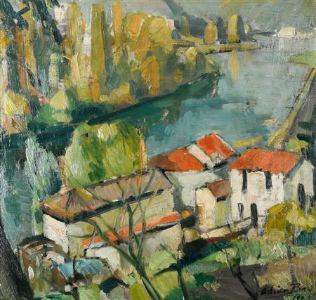 Houses on the banks of the Saône in autumn