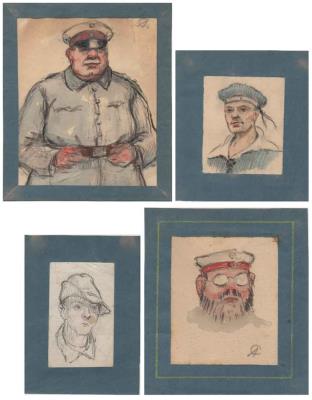 Lot of 4 drawings of officers