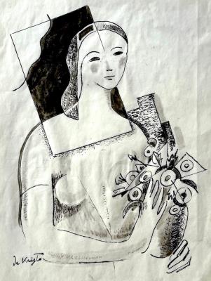 Portrait of a woman with bouquet of flowers