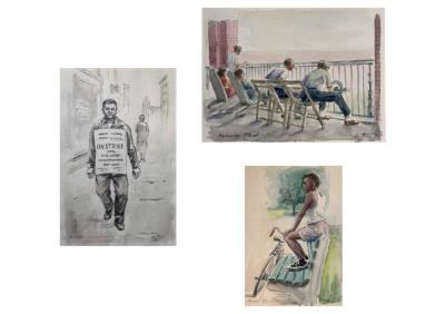 Street scenes in New York: On Strike; Asbury Park; Biking (3)
