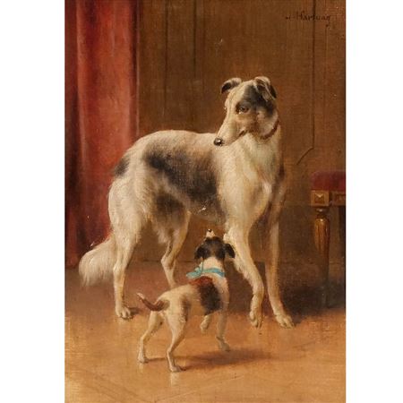 Interior with collie and terrier