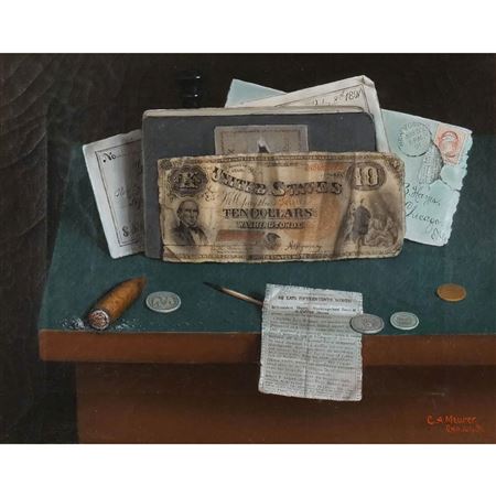 Table top Still-Life of Money and Cigar