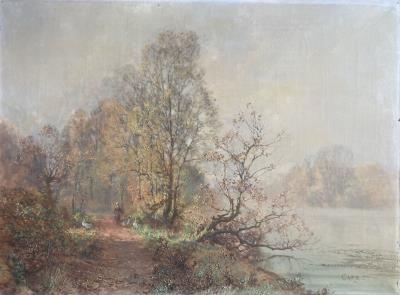 Goose keeper in an autumn landscape