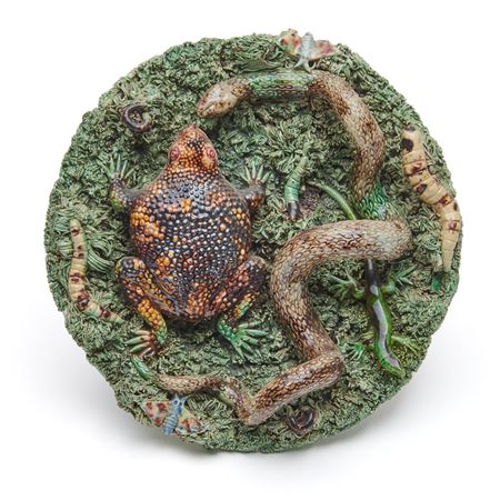 Plate with frog, snake, lizard, butterflies and worms