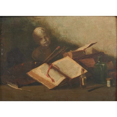 Still Life Open Books, Paint Brushes