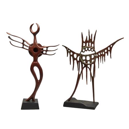 Carved Burl Jarra Wood Figures (2)