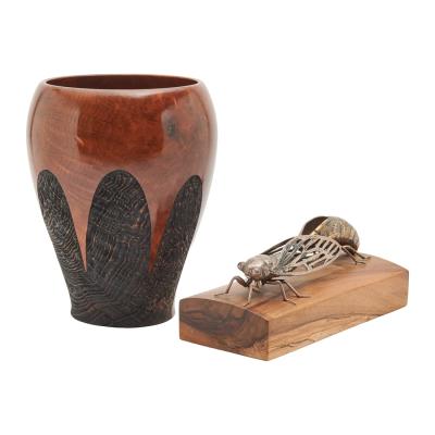 Two Albert Clark Vessels: Lacquered Redwood Vase and "Metamorphoses"