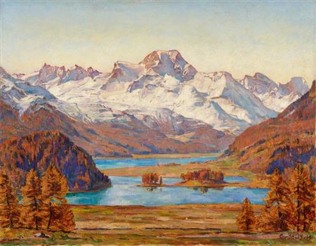 Piz la Margna with Lake Silvaplana, 1919