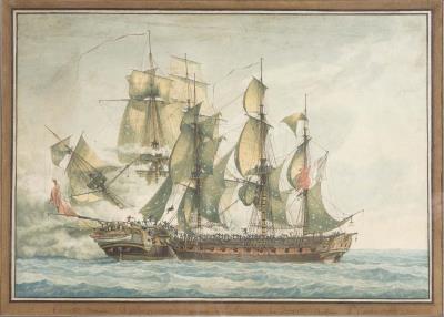 The Bayonnaise boarding the English frigate the Ambuscader