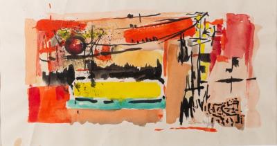 Abstract composition in red, yellow and black