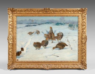 Eight Partridges in a Snowy Landscape