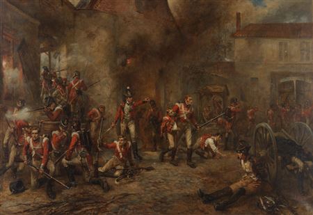 The defence of the farmhouse at Hougoumont at the Battle of Waterloo