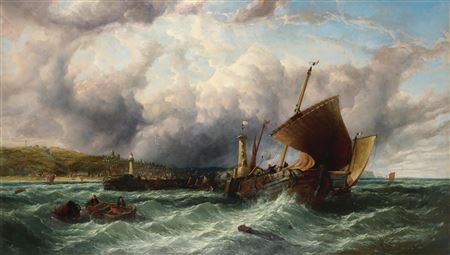'Fishing luggers off Boulogne Harbour' by John H Wilson - Auction record, sale price, and art valuation. Compare with similar artists and explore comparable artworks.