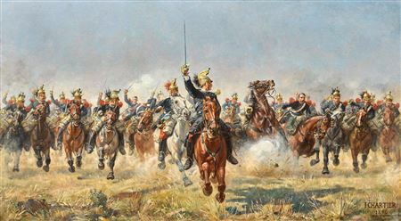 A French cavalry charge under canon fire of the Napoleonic Wars