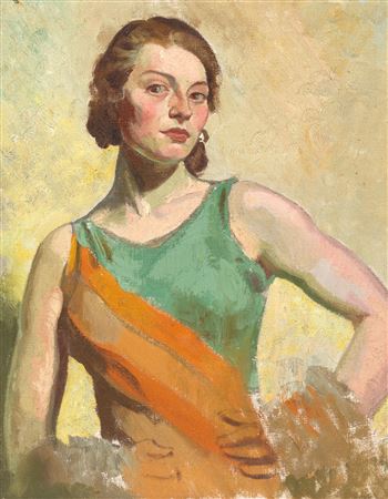 Half length portrait of a young woman in green and orange by Veronica Burleigh - Auction record, sale price, and art valuation. Compare with similar artists and explore comparable artworks.