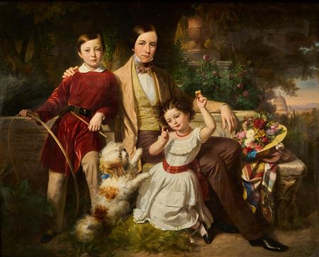 The Prince of Valmontone with the Donna Gwendalina Doria Pamphili and Bertram Talbot in a Villa Garden by Carl Von Blaas - Auction record, sale price, and art valuation. Compare with similar artists and explore comparable artworks.
