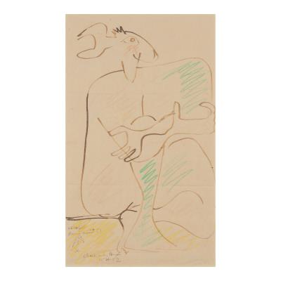 Personnage assis, thème dit 'La biche'