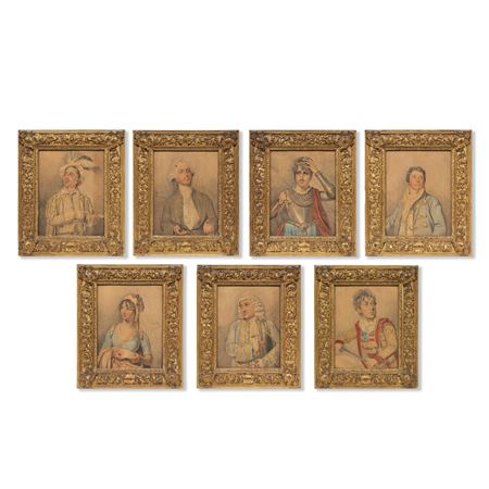 Portraits of Georgian actors: Charles Farley, Henry Johnston, Nanette Johnston, George Cooke, Samuel Simmons, John Quick and John Fawcett