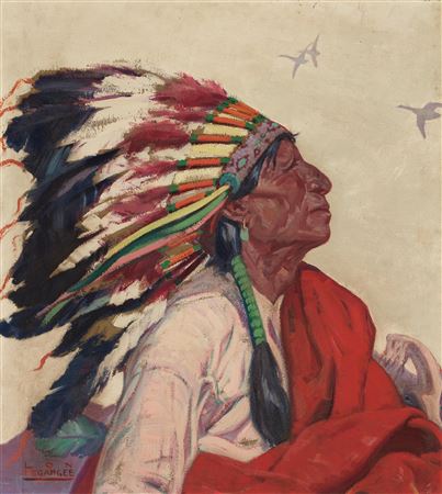 Portrait of a Native American (Wild Geese) by Lon Megargee - Auction record, sale price, and art valuation. Compare with similar artists and explore comparable artworks.