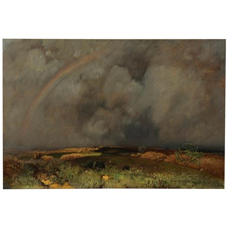 Rural landscape with rainbow