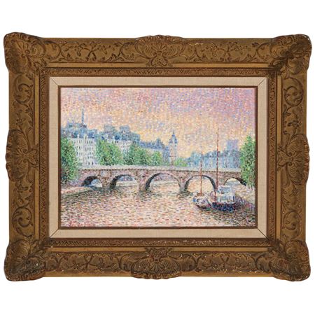 A cityscape of a bridge over a river