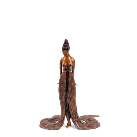 A COLD PAINTED AND PATINATED BRONZE FIGURE: FEATHER GOWN