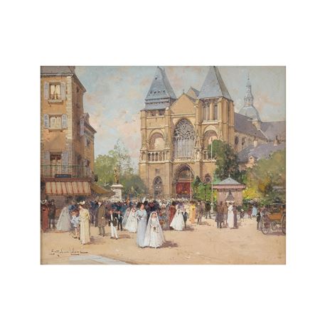 La sortie de l'église sainte Geneviève après la communion
